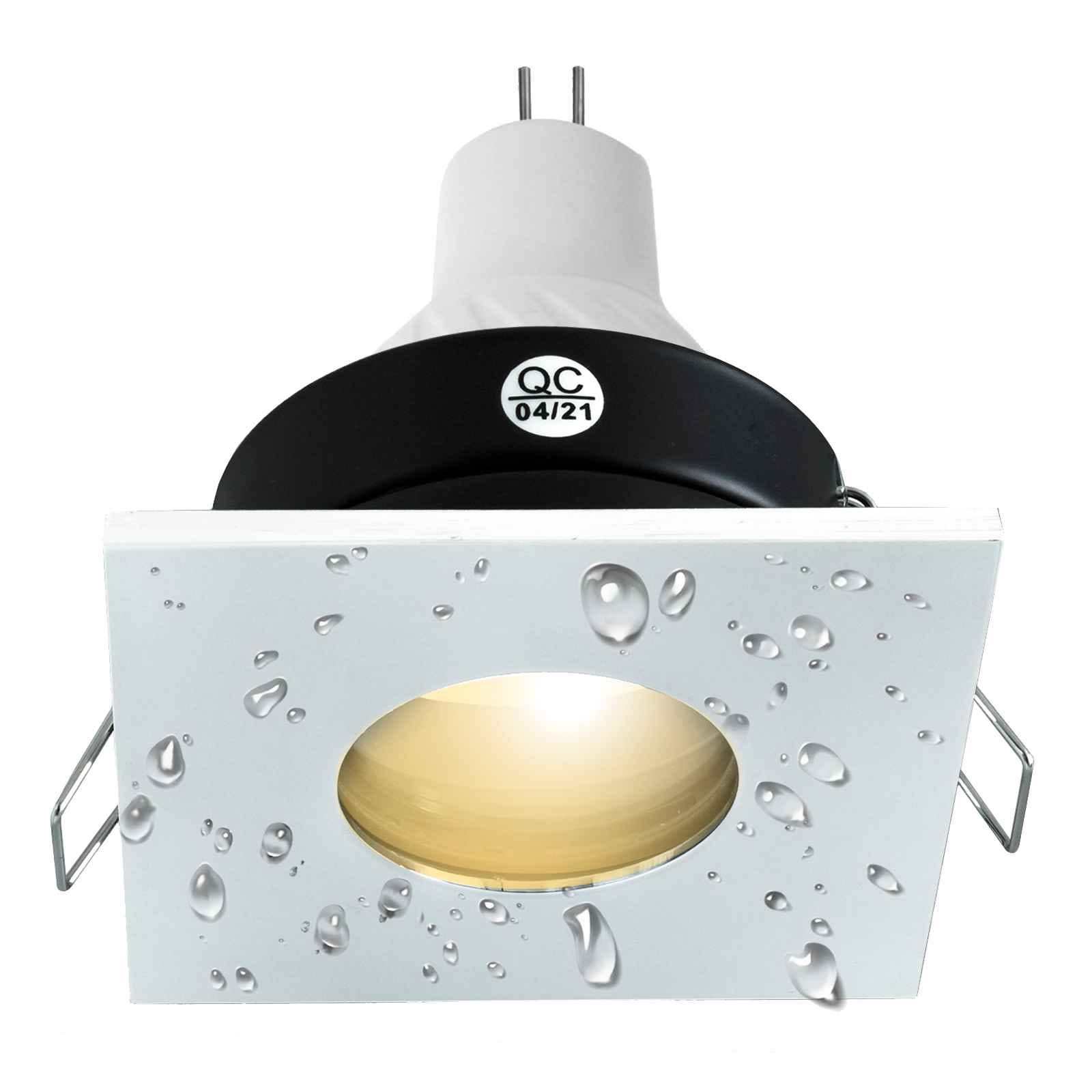 Fixation spot salle de bain étanche nickel satiné pour ampoule GU5.3 12V  halogène ou LED IP65