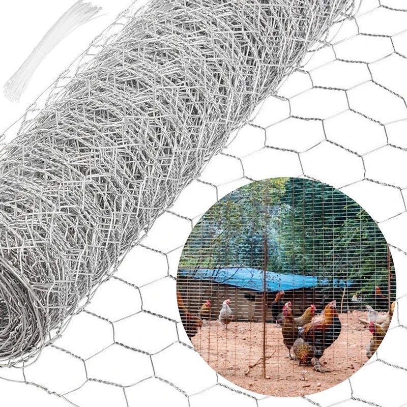 Treillis métallique galvanisé pour poulets et lapins avec 100 attaches de  câble pour le jardin 40cm x 5m