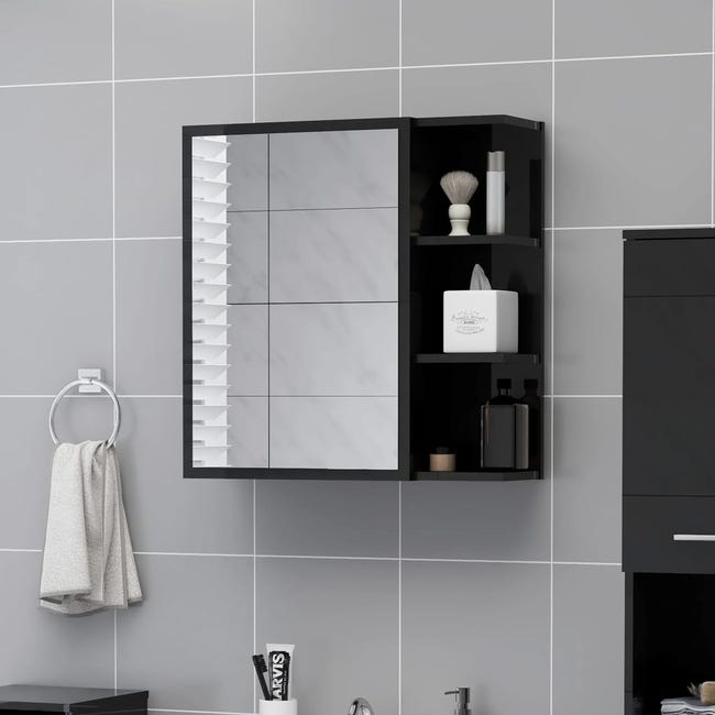 victoria Compadecerse solapa Maison Exclusive - Armario espejo baño contrachapada negro brillo  62,5x20,5x64 cm | Leroy Merlin