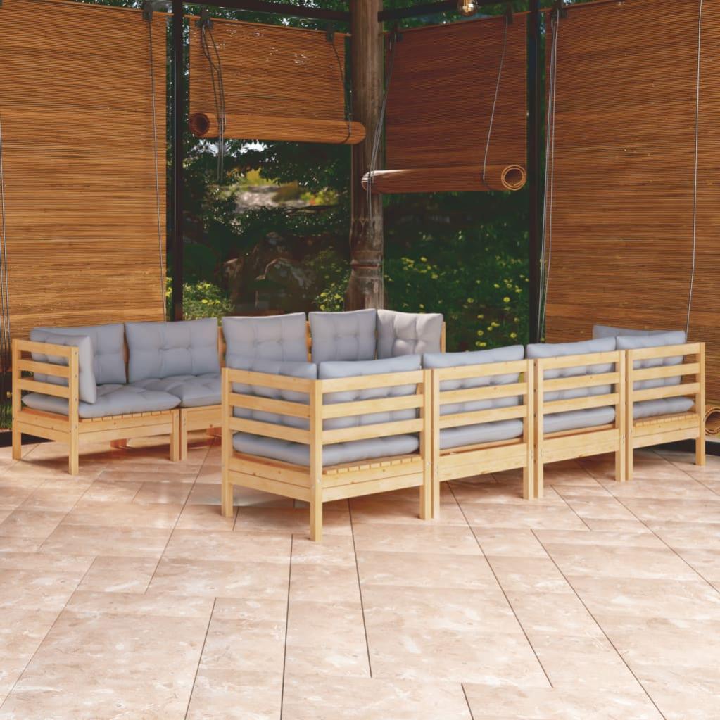 VidaXL Set Divano Giardino 7 Posti – Legno Massello Acacia Con Cuscini Grigi – Salotto Da Esterno Completo Con Tavolo