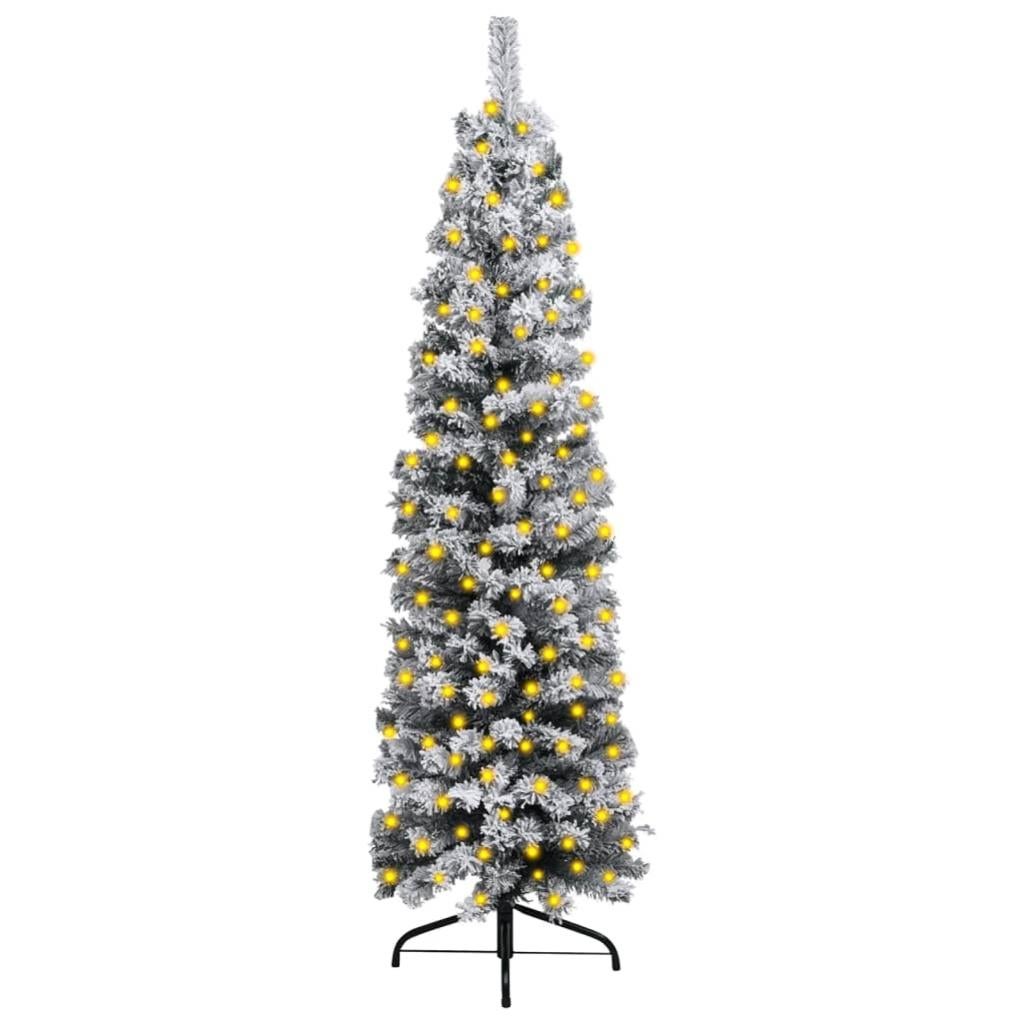 Albero Di Natale Sottile Innevato 1,2m Con 455 Punte E 19 Pigne - Artificiale Con Base In Acciaio