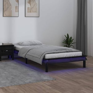 Cama Moderno Estructura de Cama para adulto de madera maciza negra 150x200  cm ES14396A