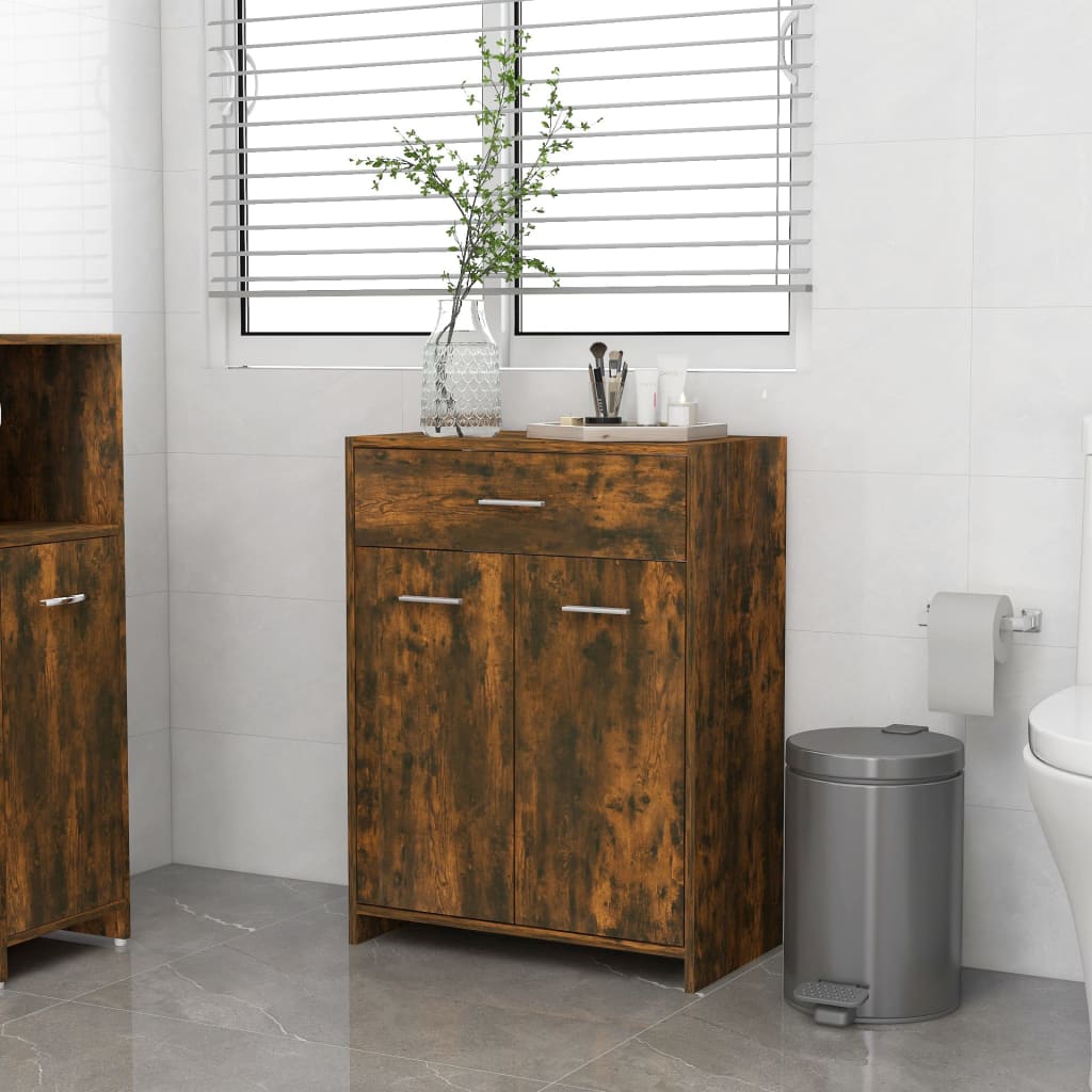Mueble de baño madera de ingeniería roble ahumado 80x33x60 cm