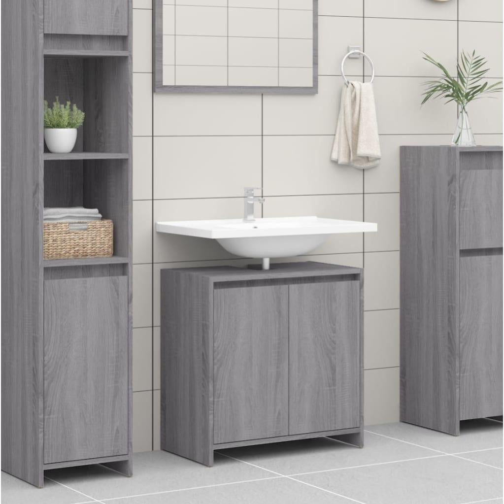 VidaXL Armadietto Da Bagno In Legno Multistrato - Grigio Sonoma, 60x33x80 Cm, Con 1 Cassetto E 2 Ante, Antiribaltamento