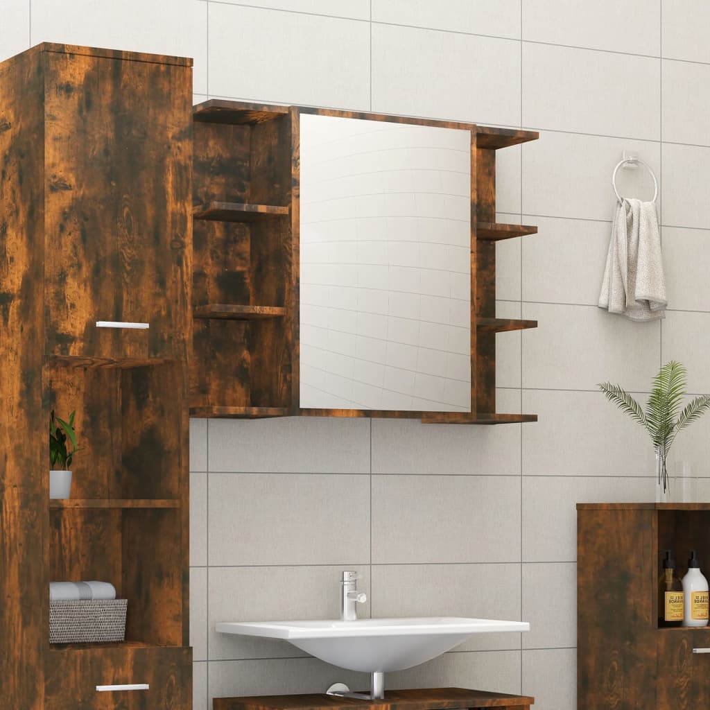 Maison Exclusive Armario con espejo baño madera roble ahumado 80x20,5x64 cm