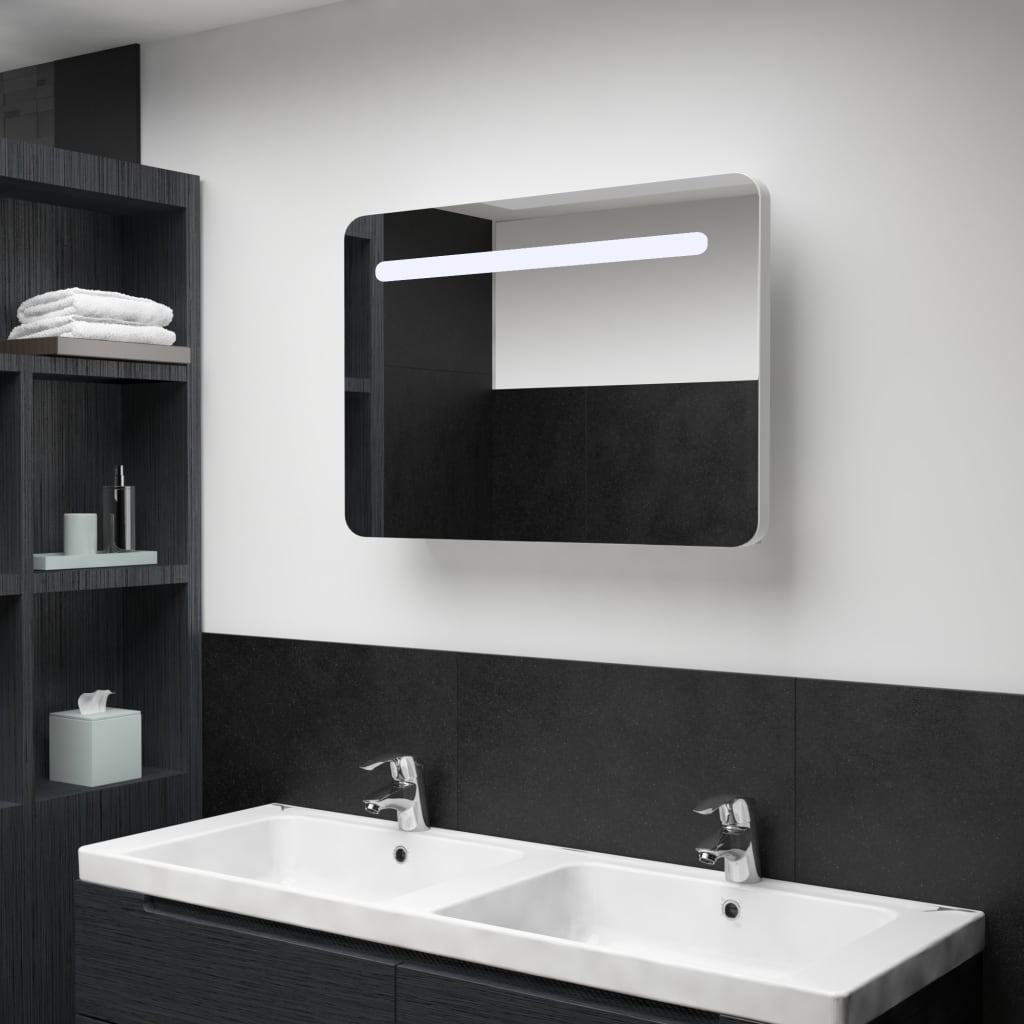 Armario de cuarto de baño con espejo y LED 80x9,5x55 cm