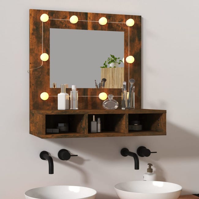 Maison Exclusive Mueble con espejo y LED color roble ahumado 60x31,5x62 cm