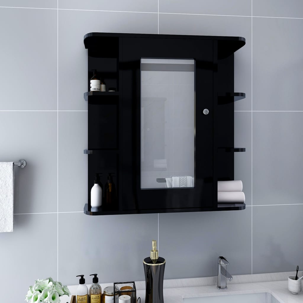 Armario de espejo de baño con LED MDF negro 80x15x60 cm - referencia  Mqm-323605
