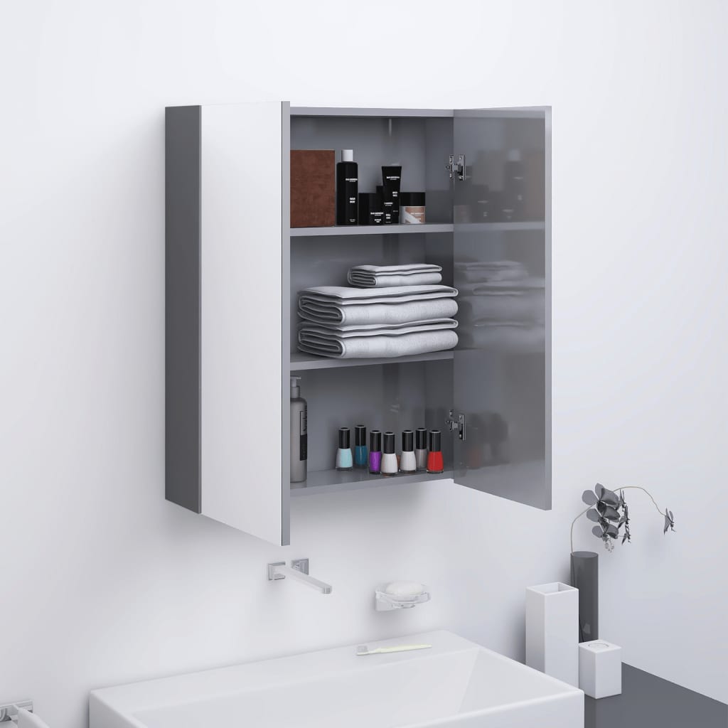Armario de espejo de baño con LED MDF negro 80x15x60 cm
