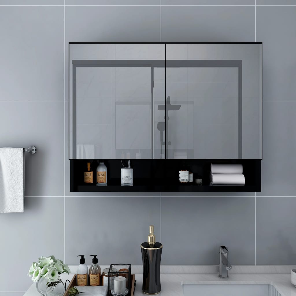 Armario espejo de baño con luz LED negro brillante 40x12x45 cm - referencia  Mqm-804954