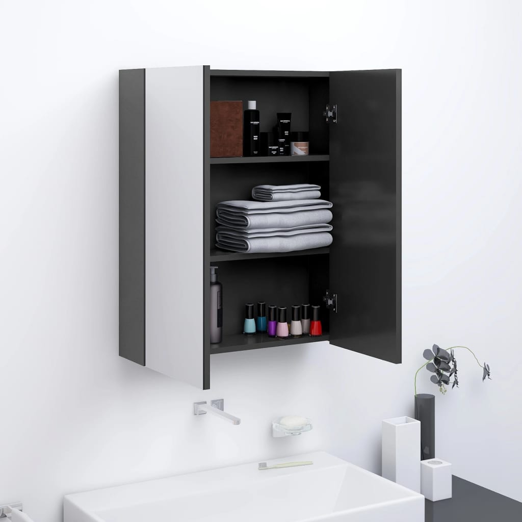 Meuble Miroir Salle de Bain 60x15x75 cm MDF Blanc et Chêne