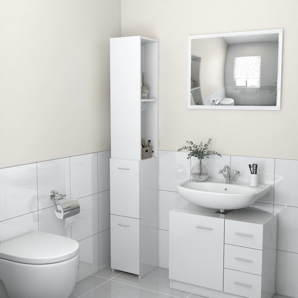 Meuble WC au-Dessus de Toilettes en Bois avec Porte Coulissante, 84x17x128  cm (Blanc)