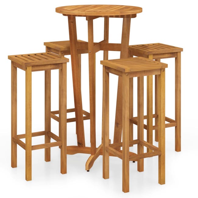 Mesa y taburetes altos plegables 5 piezas madera maciza de teca