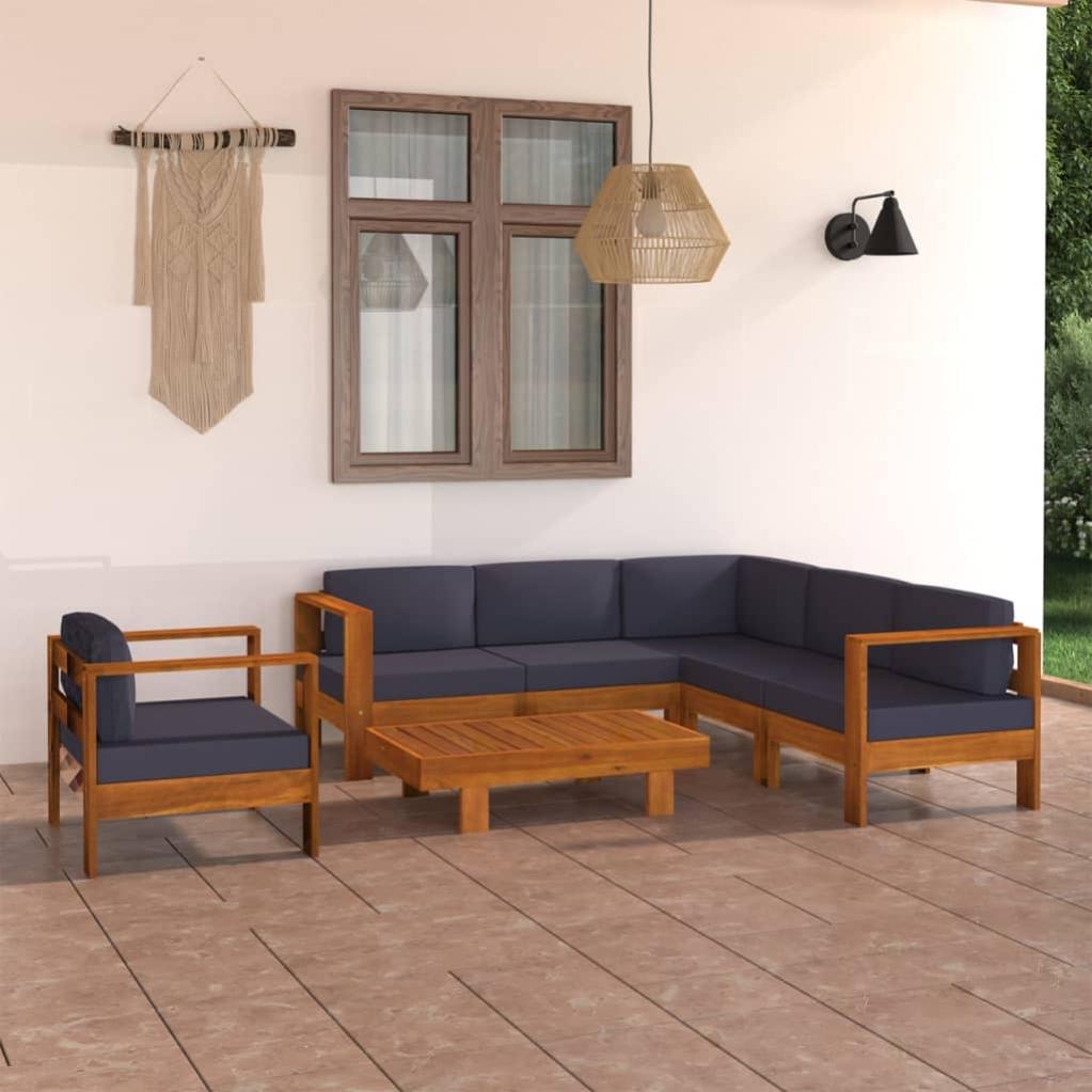 VidaXL Set Divano Giardino 7 Posti – Legno Massello Acacia Con Cuscini Grigi – Salotto Da Esterno Completo Con Tavolo