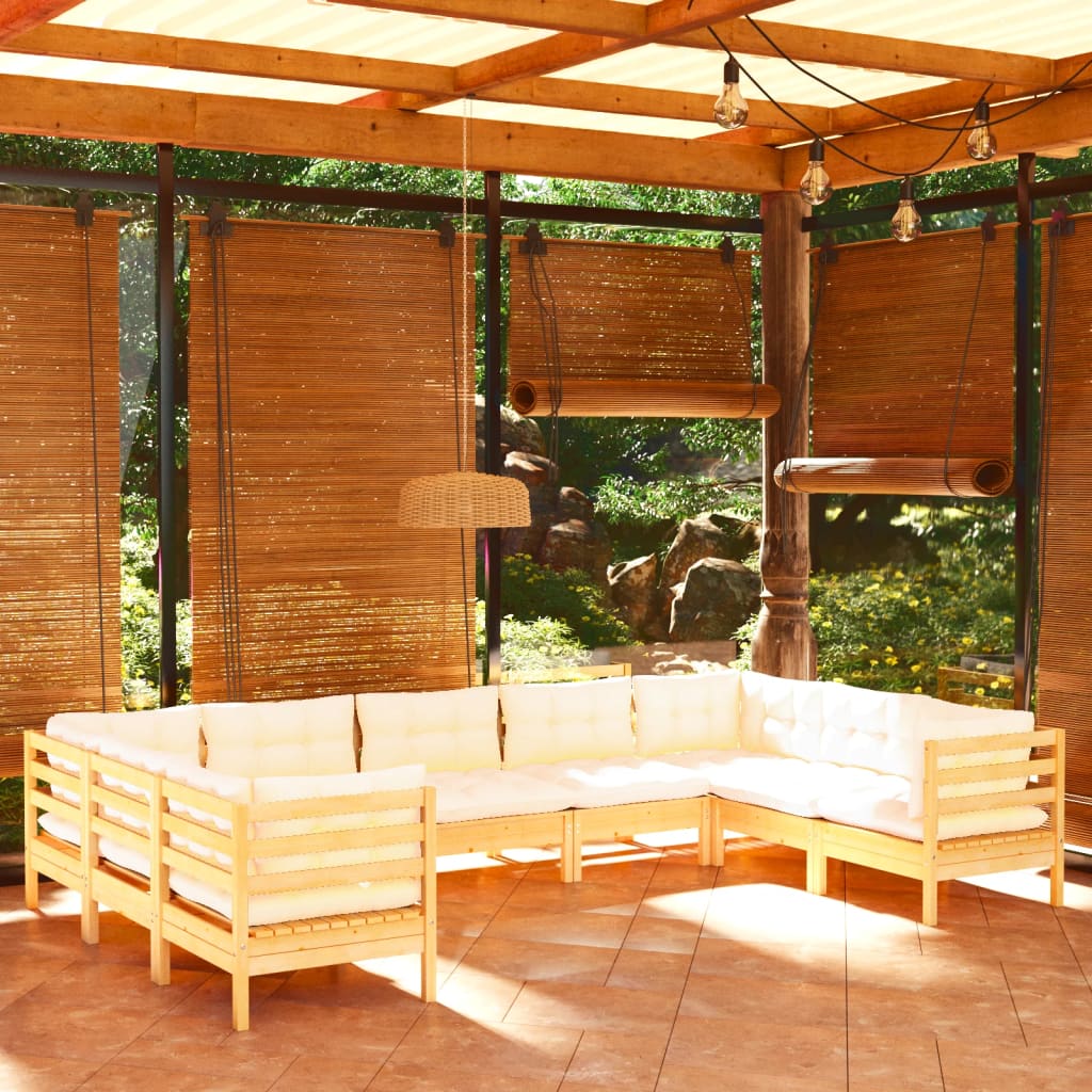 Maison Exclusive - Salon de jardin 10 pcs avec coussins crème Bois de pin  solide