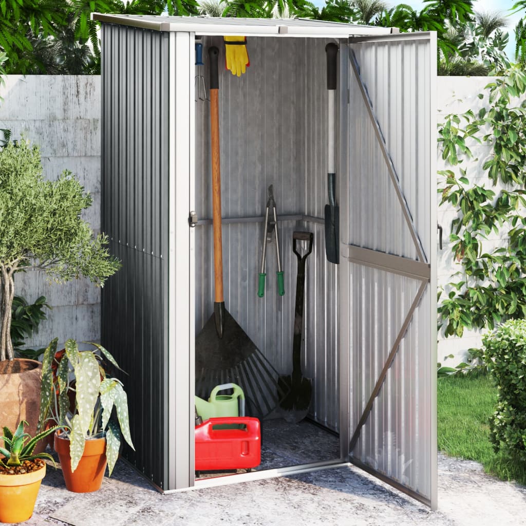 Abri de jardin 5,3m² gris en acier avec portes coulissantes