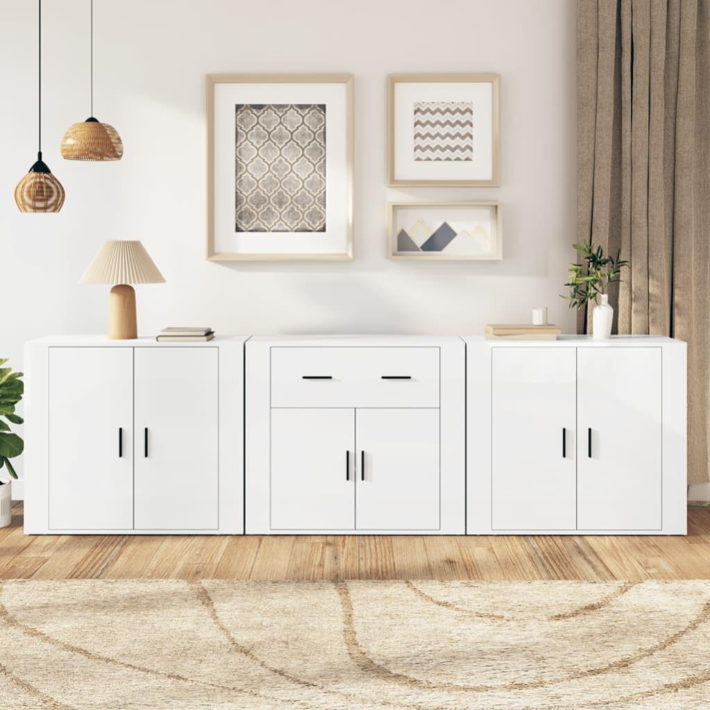 Maison Exclusive Credenze 3 pz Bianco Lucido in Legno Multistrato