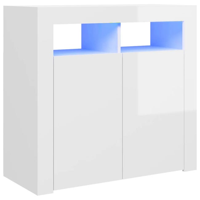 SONNI Aparador Blanco Brillo con Luz LED Regulable y 3 Puertas