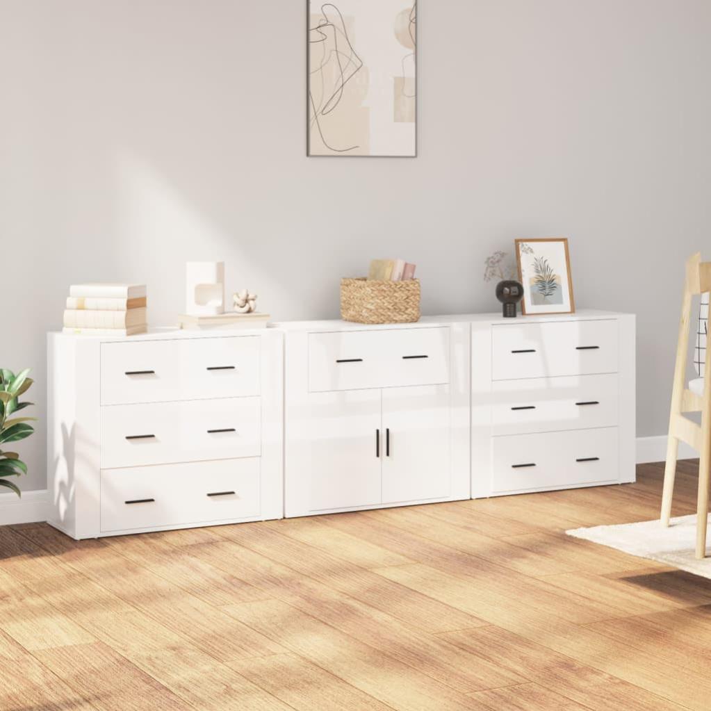 Maison Exclusive Credenze 3 pz Bianco Lucido in Legno Multistrato