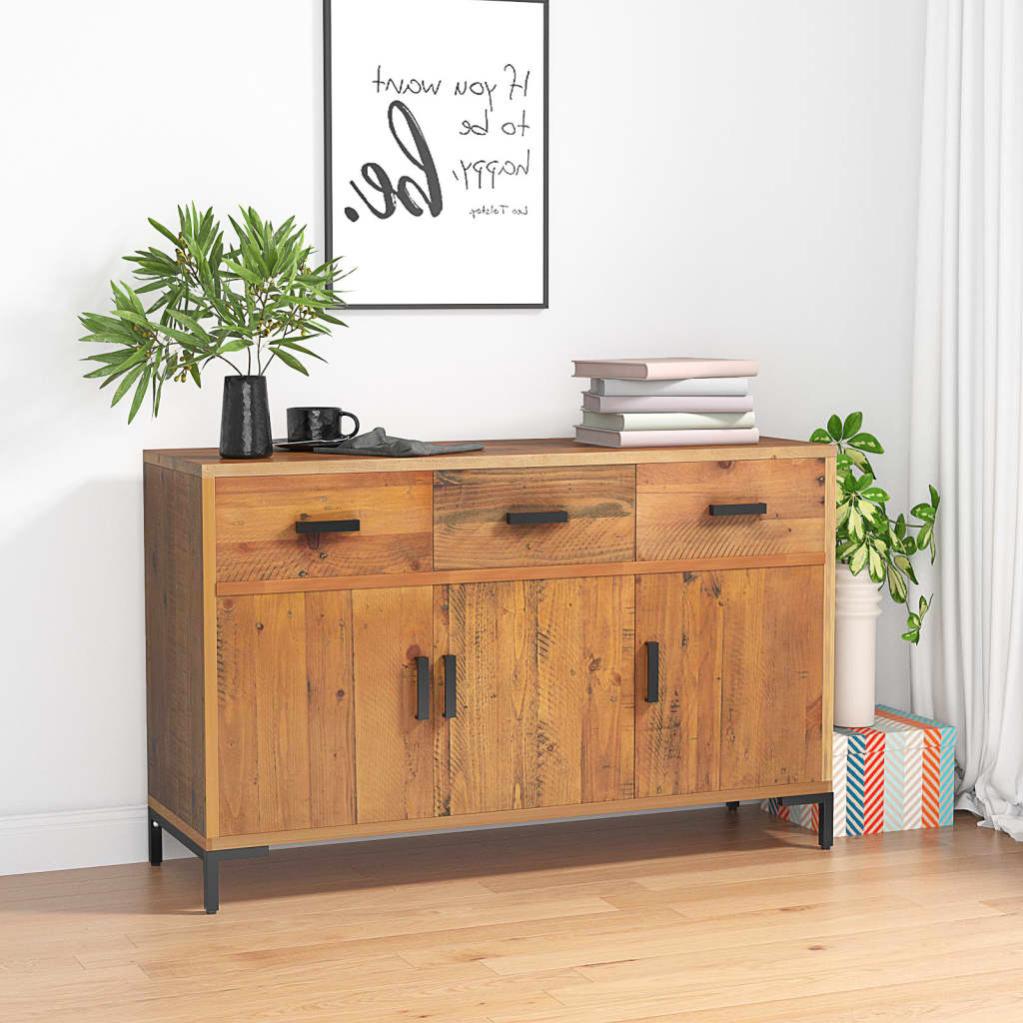 VidaXL Credenza In Legno Massello Di Mango Marrone 40x34x110 Cm - Mobile Alto Con 3 Ante In Stile Industriale