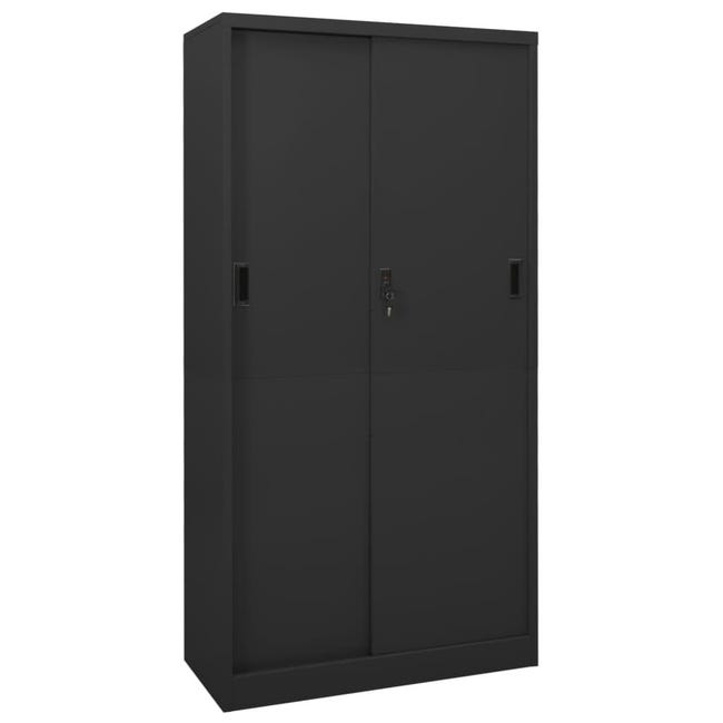 Armadio Ufficio VidaXL Con Anta Scorrevole - Bianco, Acciaio, 90x40x180cm, 4 Ripiani Regolabili, Serratura - Foto 5