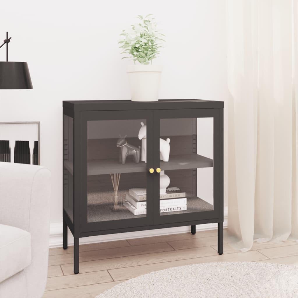 Credenza Acciaio E Vetro Antracite 75x35x105 Cm – Mobile Con Ripiano Regolabile