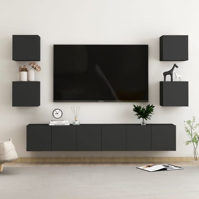 Plano desbloquear Experto Maison Exclusive - Juego de mueble para TV de 7 piezas aglomerado negro |  Leroy Merlin