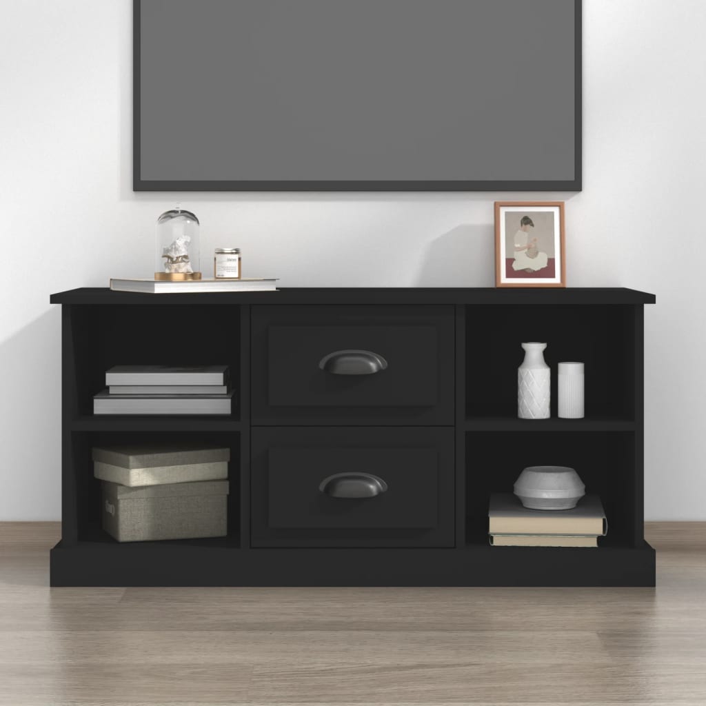Mueble TV con puertas madera contrachapada negro 102x35x45 cm