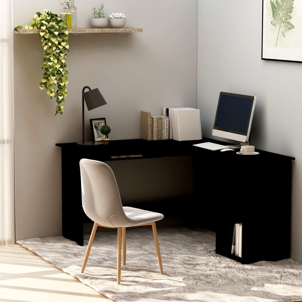 Mesa de oficina negro, escritorio de esquina en forma de L con
