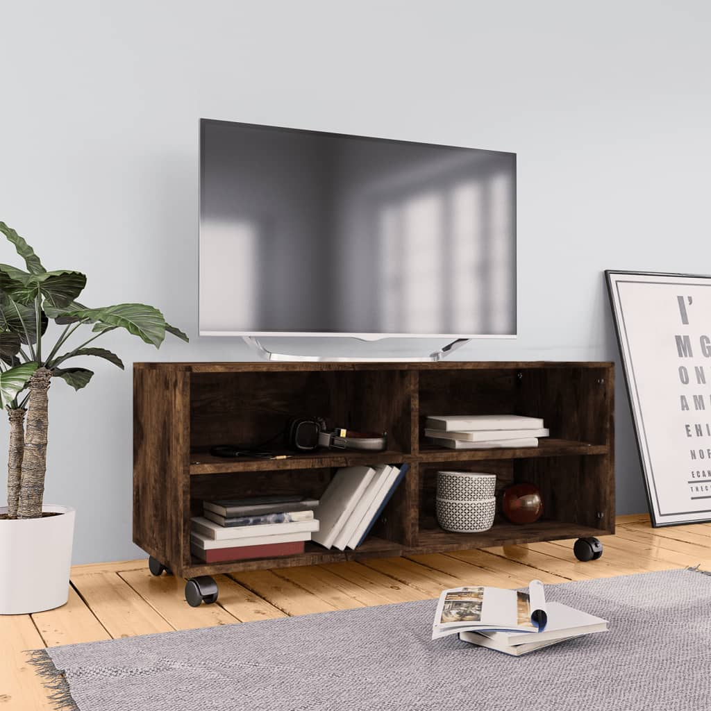 Maison Exclusive Mueble TV con ruedas madera contrachapada roble humo  90x35x35cm