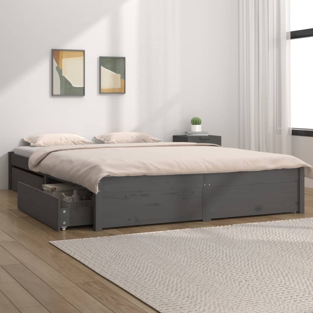 Maison Exclusive Estructura de cama con cajones doble gris 135x190