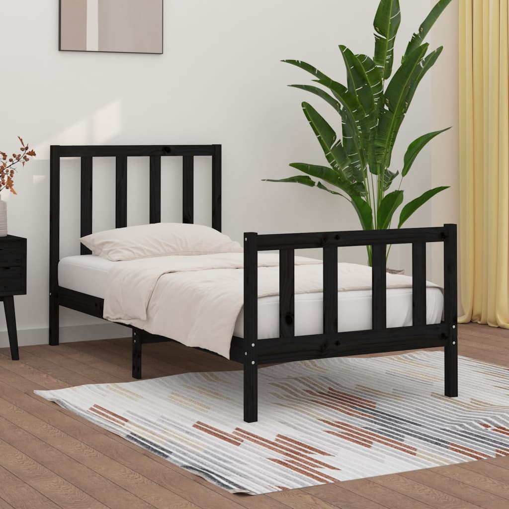 Maison Exclusive Estructura de cama individual madera maciza negra 90x190  cm