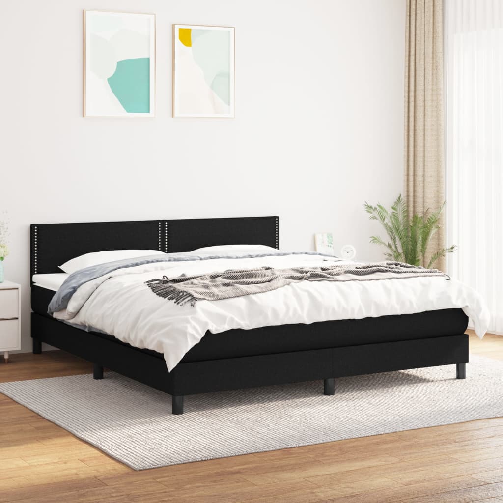 Cama con somier y colchón Negro 160x200 cm Tela