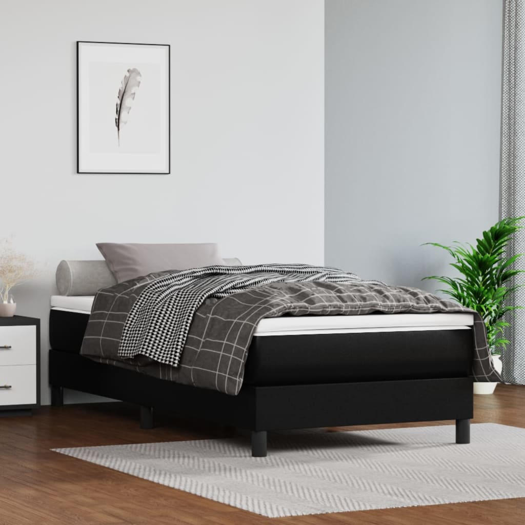 Estructura de cama box spring cuero sintético negro 180x200 cm