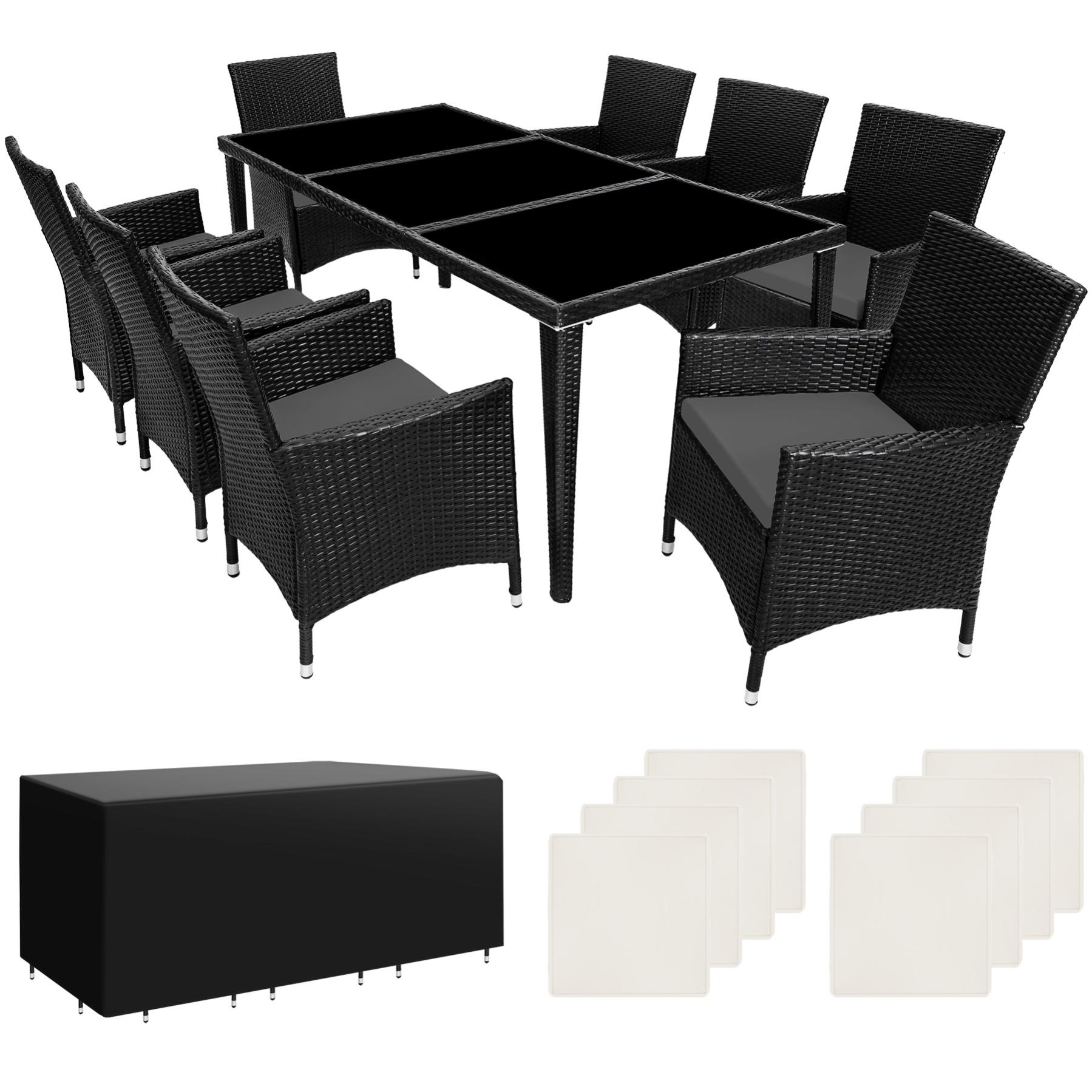 Set Giardino 8 Posti TecTake - Tavolo Con Vetro E Sedie In PolyRattan Con Cuscini Grigio Scuro - Foto 7