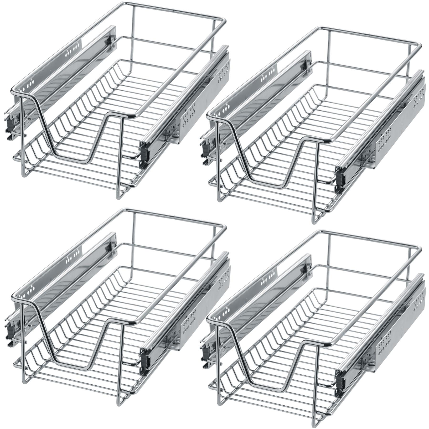 Cassetti Estraibili Telescopici Per Cucina 50 Cm | HENGMEI 4 Pezzi | Organizer Per Armadi E Dispensa | Cestelli In Metallo Cromato Portata 20 Kg