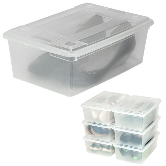 Caja de almacenaje con tapa, plástico translúcido, cajón multiusos,  ordenación, almacenamiento de objetos, hogar, 60 litros, 29