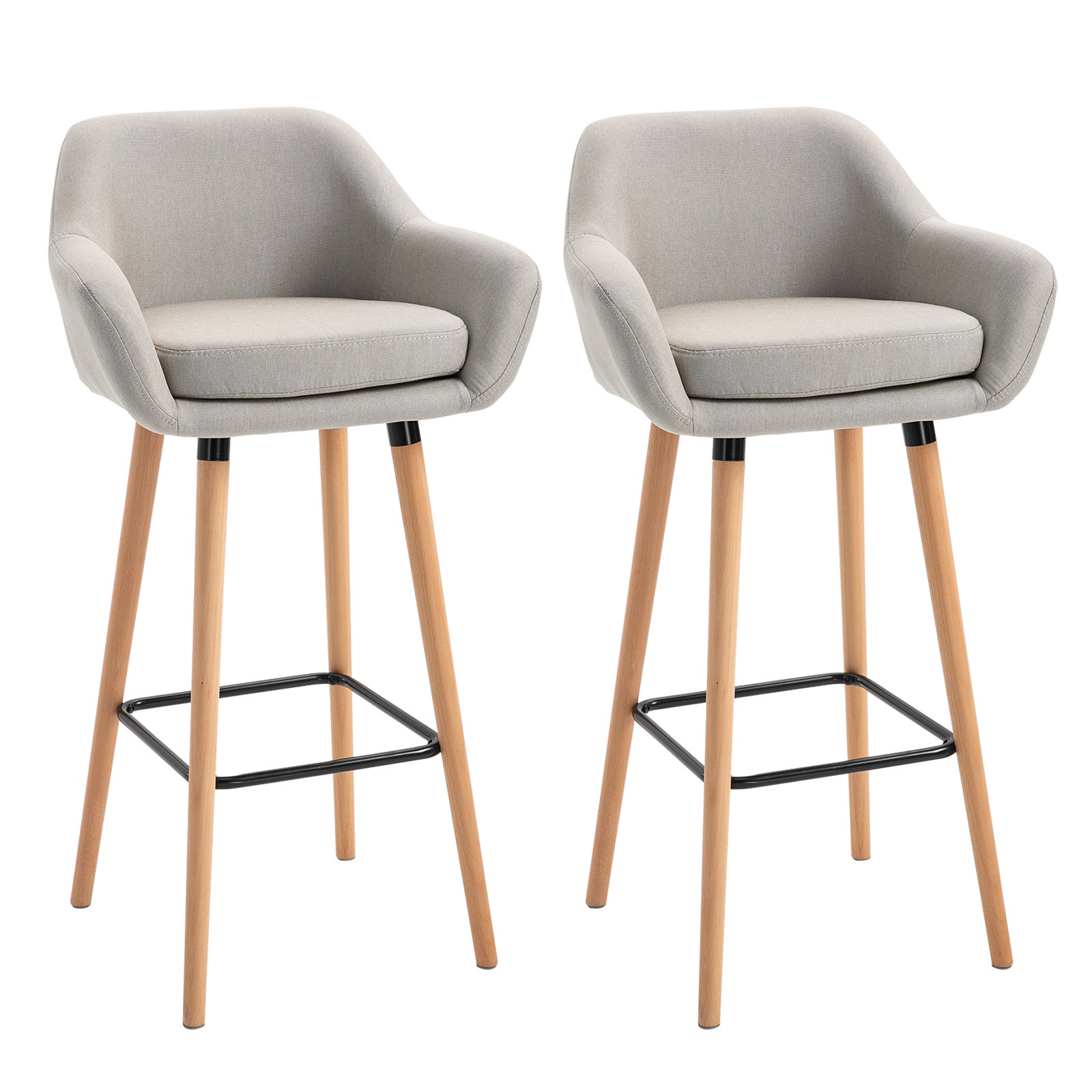 Lot de 2 tabourets de bar style scandinave reposepieds et accoudoirs