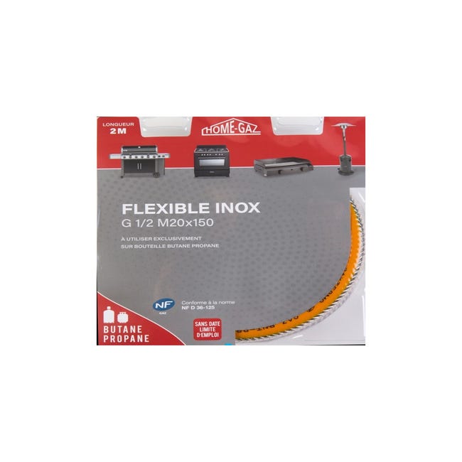 Flexible inox pour gaz butane/propane, 2 m
