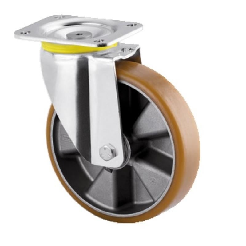 LEX-POTH Roulette pivotante en inox avec roue à bande de roulement  polyuréthane, avec support de platine