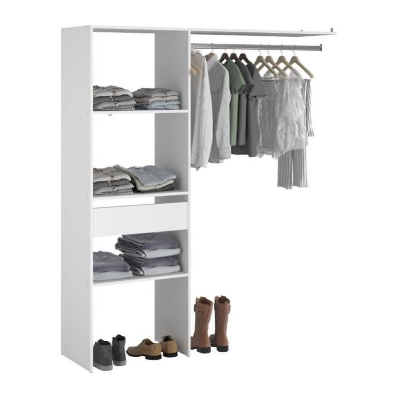 Kit dressing ARTIC EKIPA Décor mélaminé blanc 1 penderie + 1 tiroir L138 x P40 x H180 cm