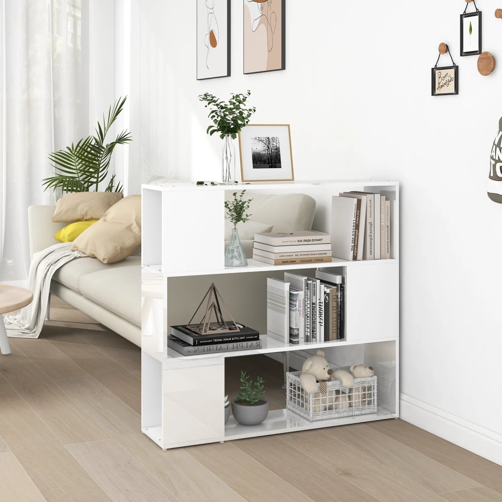 Libreria, Mobile portalibri bifacciale con 6 scomparti, Scaffale divisorio  da ufficio, cm 108x28h110, Bianco e Rovere