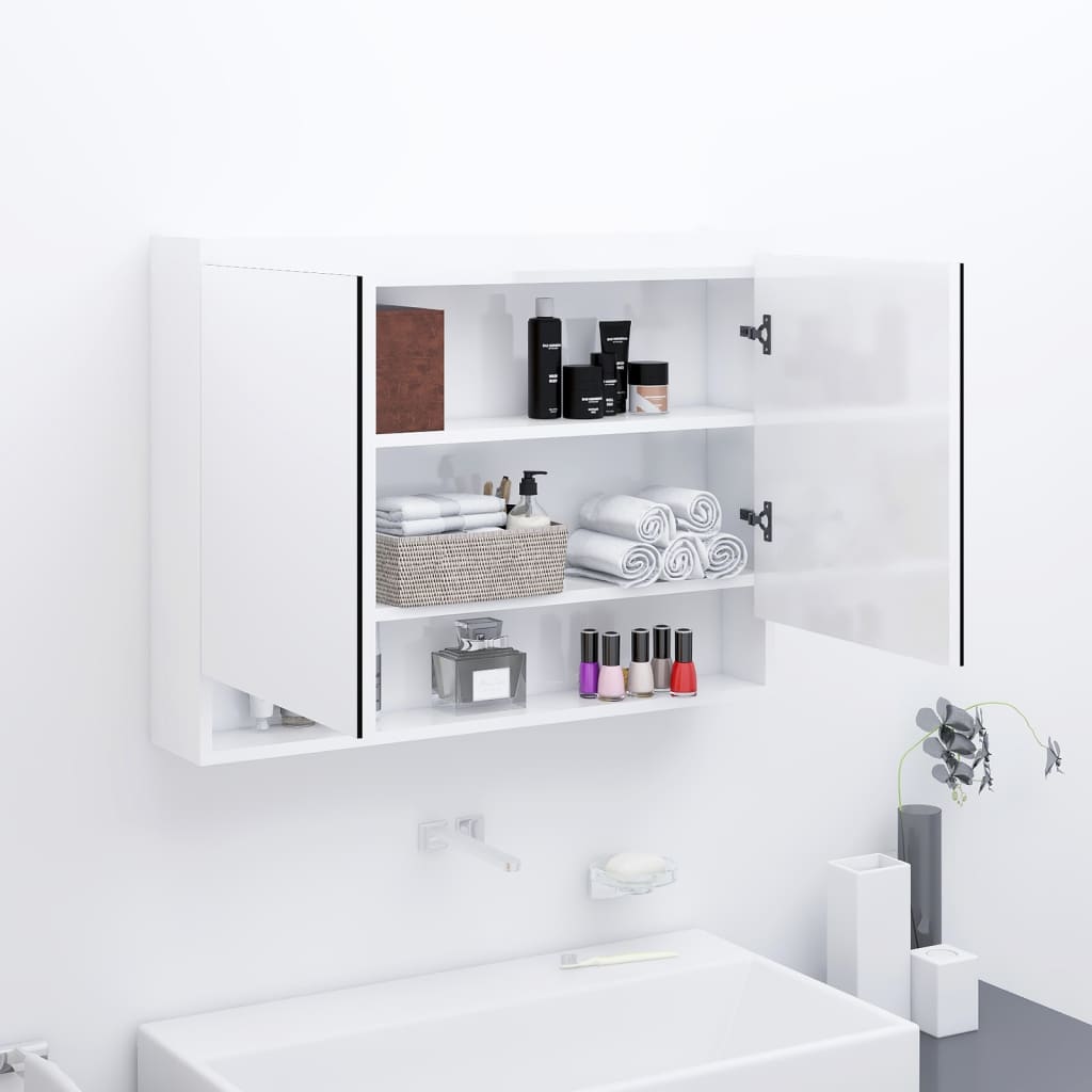 Maison Exclusive Armario de baño con espejo MDF blanco brillante 80x15x60 cm