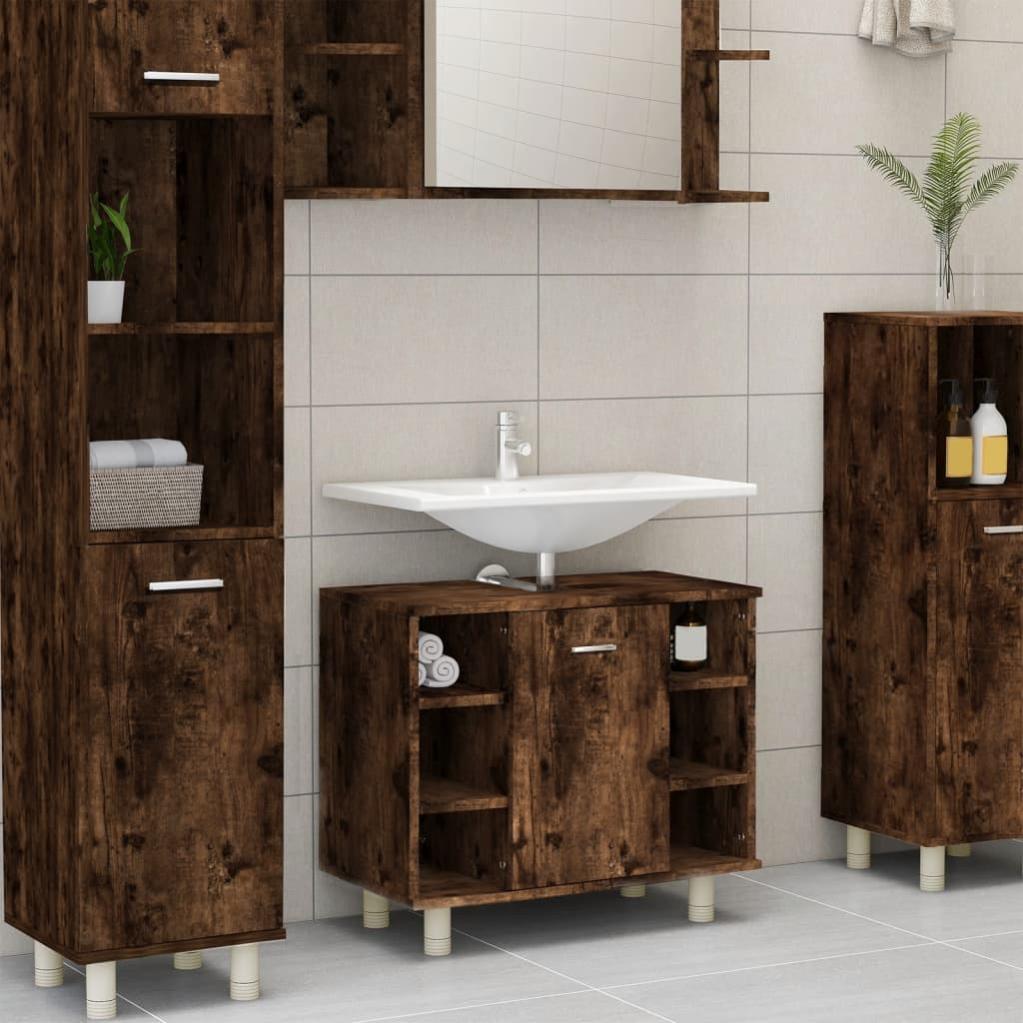 SYFAX™ Armadietto con Ruote Rovere Fumo 60x45x60 cm Legno Multistrato