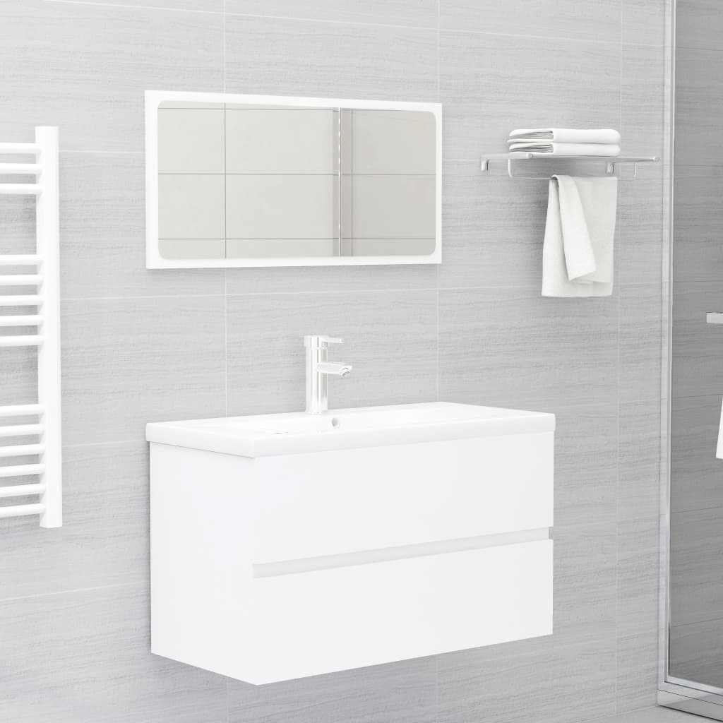 Mobile Bagno Sospeso Curvo Bianco 62Cm Con Specchio Tondo Riva