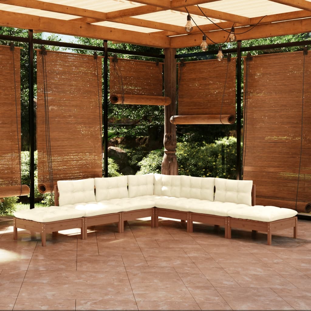 Maison Exclusive - Salon De Jardin 7 Pcs Avec Coussins Marron Miel Bois ...