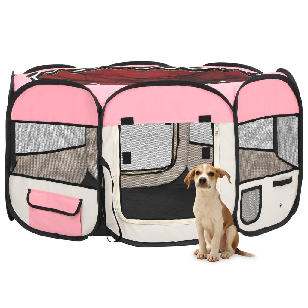 Maison Exclusive Parque de perros plegable y bolsa transporte rosa  125x125x61cm