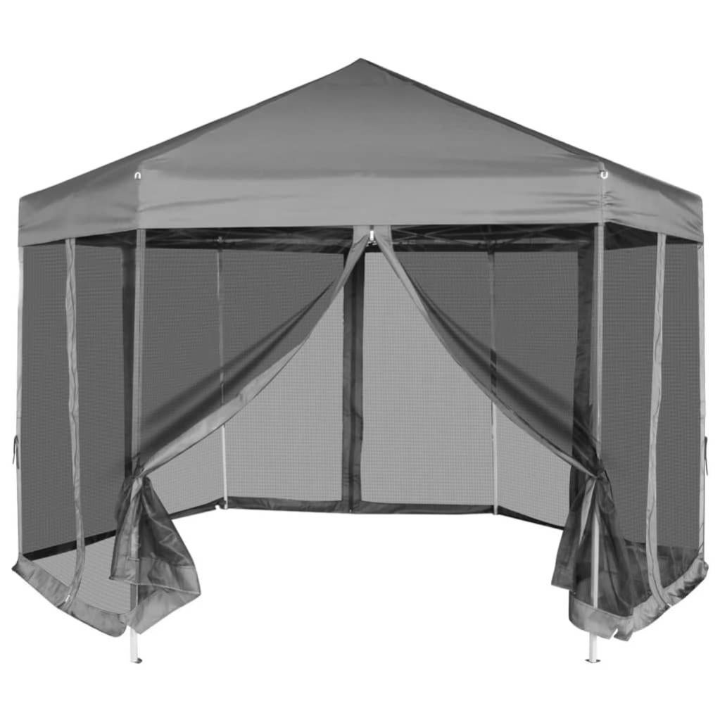 Maison Exclusive Gazebo Esagonale PopUp con 6 Pareti Grigio 3,6x3,1