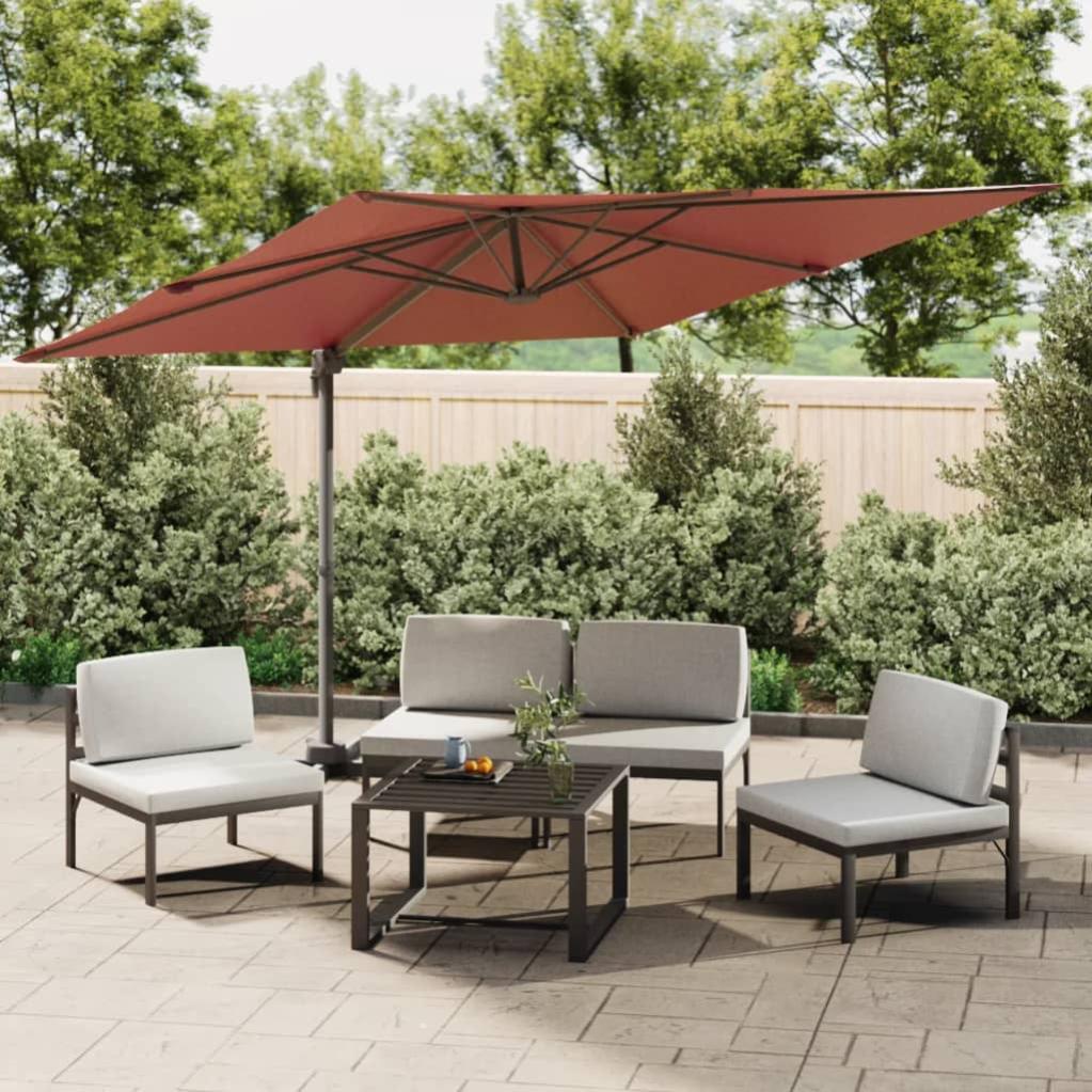Ombrellone A Sbalzo Gecheer 300x400 Cm - Terracotta, Palo In Legno, Base A Croce, Con Manovella