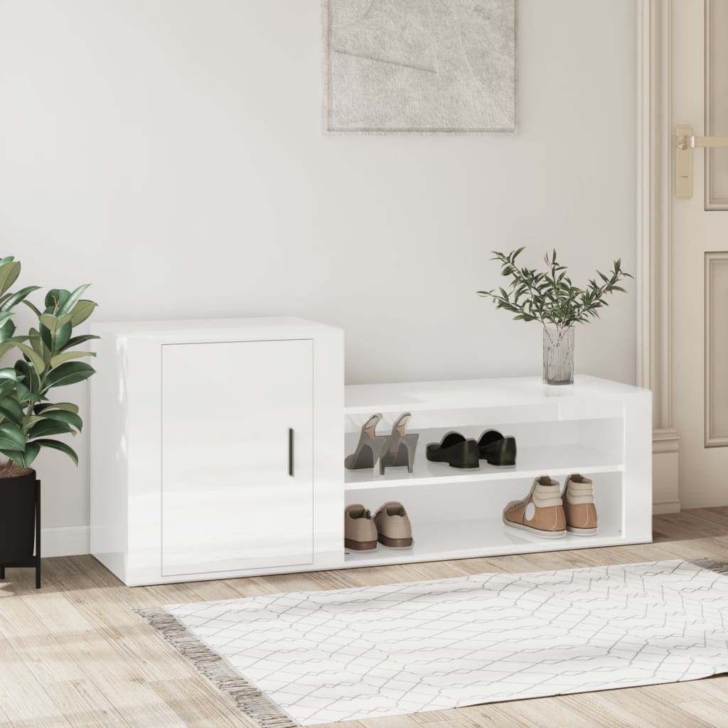 Mueble zapatero madera contrachapada blanco brillo 102x36x60 cm